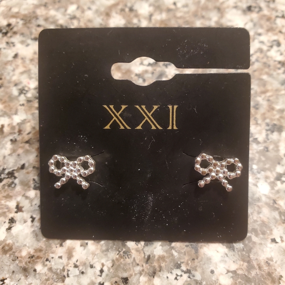 Silver Bow Stud Earrings